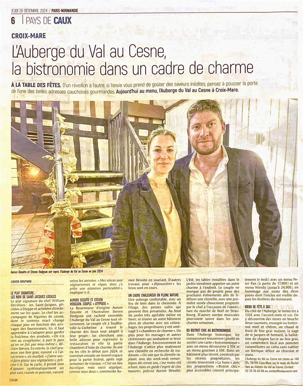 Revue de presse Auberge du Valaucesne Croix-Mare Yvetôt 76