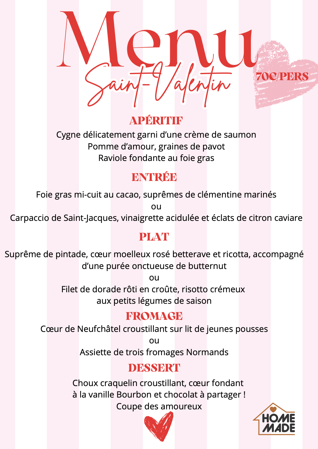 Menu st valetin auberge du val au cesne 2026